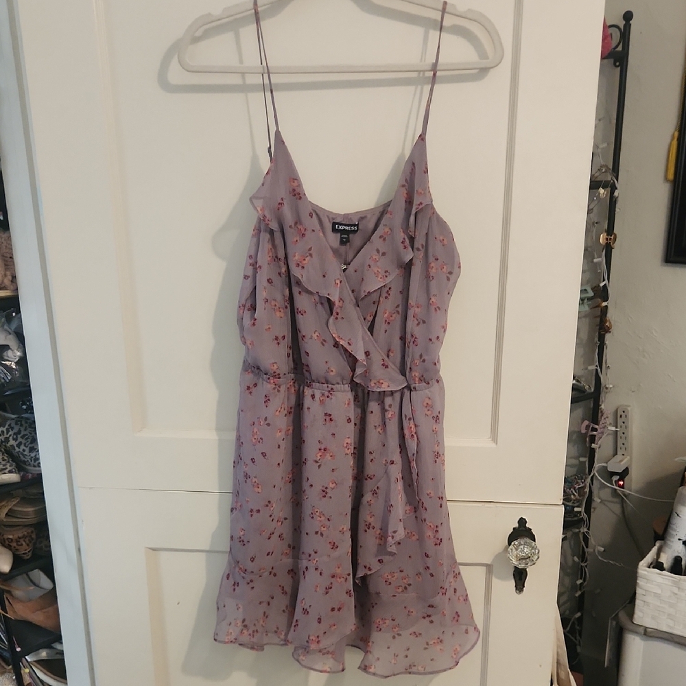 Express Mauve Floral Ruffle Dress